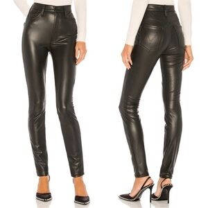 MOTHER Super Swooner Wax On Wax‎ Off Black Faux Leather Pants Size 34 NWT